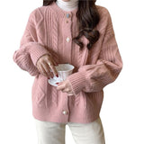 Women Knitted Cardigan Loose Pink Knitted Cardigan Sweater Coat