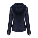 Red Leather Jacket Fall Winter Hooded Leather Women's Detachable Hat Long-Sleeve Zipper Fleece-Lined Wallet