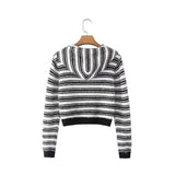 Women Sweater Knitwear Striped Knitted Bottoming Shirt Short Autumn and Winter Outer Wear Hooded Sweater