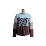 Women Knitted Sweater Autumn and Winter Leisure Women's Long Sleeve Leopard Print Contrast Color Sweater