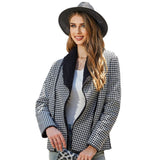 Women Trench Coat Autumn and Winter Cardigan Long Sleeve Lapel Houndstooth Composite Plush Coat