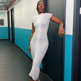 Women Dresse Sexy Long Short Sleeve Button Slim Fit Dress