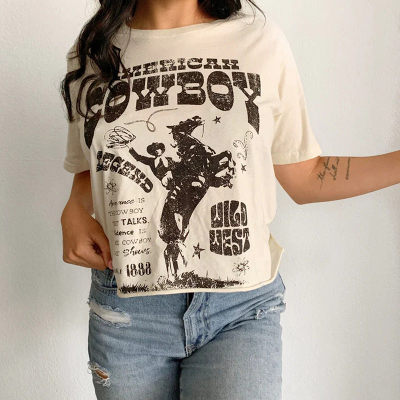Cowboy Graphic T-Shirts Summer Women 70s Retro T Shirt