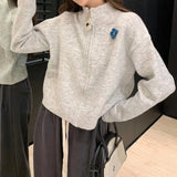 Women Knitted Cardigan Spring and Autumn Zipper Turtleneck Sweater Coat