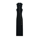 Women Dresses Summer Lapel Breasted Split Dress Sexy Midi Dress (Xds0414)