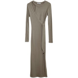 Women Dresses Hollow-out Long Sleeve Dress Split Dress