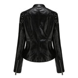 Red Leather Jacket Rivet Leather Clothing with Stand Collar Spring and Autumn Coat Women's Rivet Leather Clothing