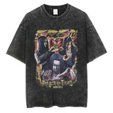 Japanese Anime Graphic Print TShirt Men Black Washed T Shirt