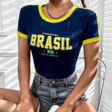 Women T-shirt Simple Printed T-shirt Slim Top