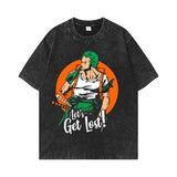 Retro washed old cotton t-shirt men's ONE PIECE loose short sleeves