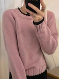 Women Knitted Pullover Autumn Sweater round Neck Multicolor Pullover Sweater