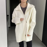 Women Cardigan Sweater Winter Zipper Coat Lapel Ins Long Sleeve Loose Sweater 1t8835