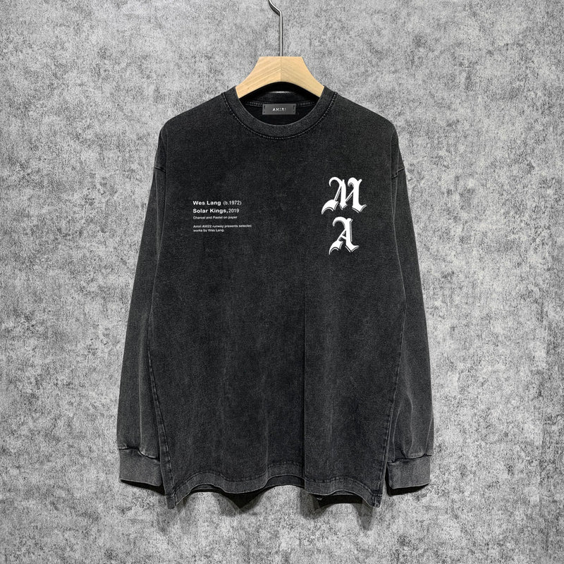 Amiri Long-Sleeved Shirt Horn Skull Vintage Distressed Long Sleeve T-shirt