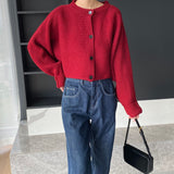 Women Cardigan Sweater Autumn Cardigan Top Knitted Cropped Coat Top 8t3108