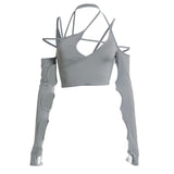 Women T-shirt Summer Spaghetti Straps Midriff-Baring Backless Sleeves Women's Top