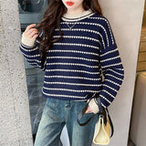 Women Knitted Pullover Sweater Women Loose Long Sleeve Top Autumn and Winter Loose Striped
