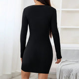 Women Dress Fall/Winter Slim Sheath Long Sleeve Knitted Party Dress