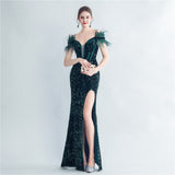 Harlem Nights Outfits Velvet High-Density Sequined Fishtail Evening Dress