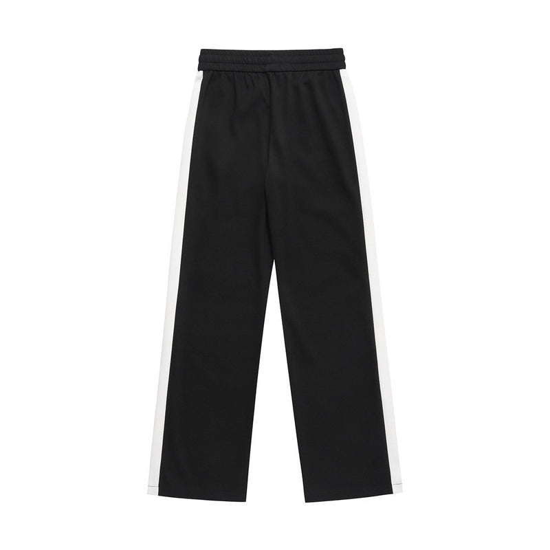 Men Sweatpants Color Matching Sports Casual Pants Zipper Elastic Waist Loose Trousers
