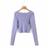 Women Sweater Knitwear Vintage Low-Neck Sweater Spring and Autumn Long Sleeve Short Top