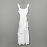 Women Dresses Square Collar Lace Dress Spaghetti Straps Sleeveless Long Dress