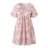 Women Dresses Summer Puff Sleeve V-neck Dress (Xds0414)