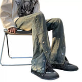 Men Jeans Slim Fit Bootcut Trousers Slit Pants