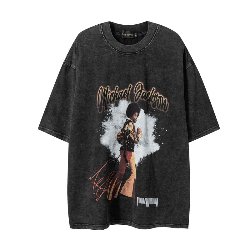 Men T Shirt Retro Short Sleeve T-shirt Men and Women Loose Couple T-shirt Top Summer