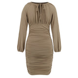 Women Date Dress Winter Sexy Knitted Drawstring Bag Hip Dress