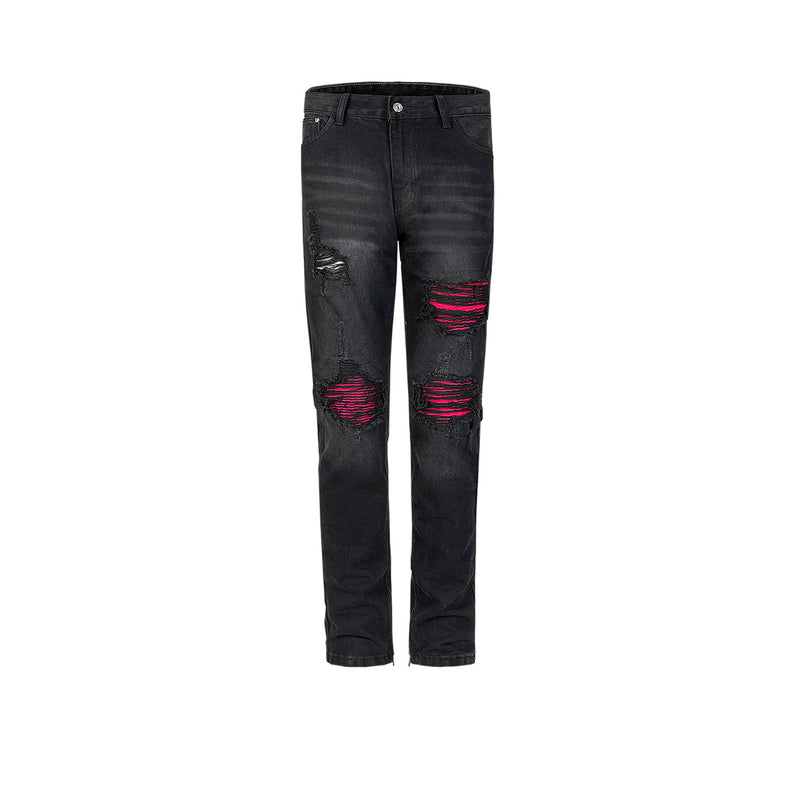 MIJKO Men's Vintage Pants MIJKO Ripped Men's and Women's Washed Old Zipper Pants Jeans