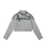 Women Jacket Irregular Zipper Cardigan Outerwear Stand-up Collar Jacket