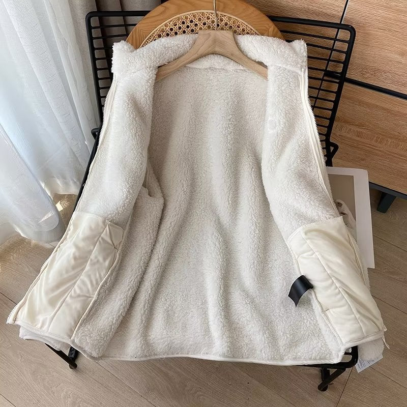 Women Jacket Winter Long Velvet Imitation Lamb Wool Warm Long Sleeves Jacket Zipper Coat