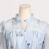 Women Dresses Spring Lantern Sleeve Embroidery Voile High Waist Dress (Qymy0409)