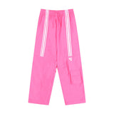 Men Sweatpants Casual Trousers Striped Stitching Ruffle Ankle-Tied Drawstring Sports Pants