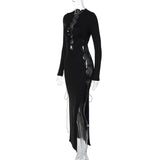 Women Dresses Autumn Sexy Hollow out Tied Slim Fit Long Sleeve Dress