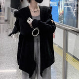 Women Knitwear Autumn Winter Retro Tassel Sweater Loose Knitted Cardigan