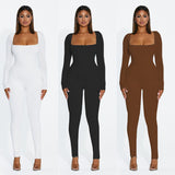 Women Jumpsuit Spring and Autumn Long Sleeve Square-Neck Slim Fit One-Piece Trousers