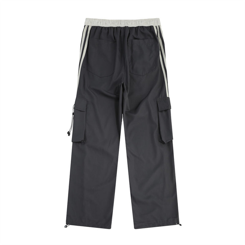 Men Sweatpants Contrast Color Striped Multi-Pocket Workwear Casual Pants Loose Straight Wide Leg Pants Men Sports Jogger Pants