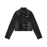 Women Jacket Denim Jacket Autumn Leisure Stand Collar Washed Zipper Cardigan Jacket