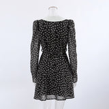 Women Dress V-neck Puff Sleeve Floral Dress Casual Short Skirt
