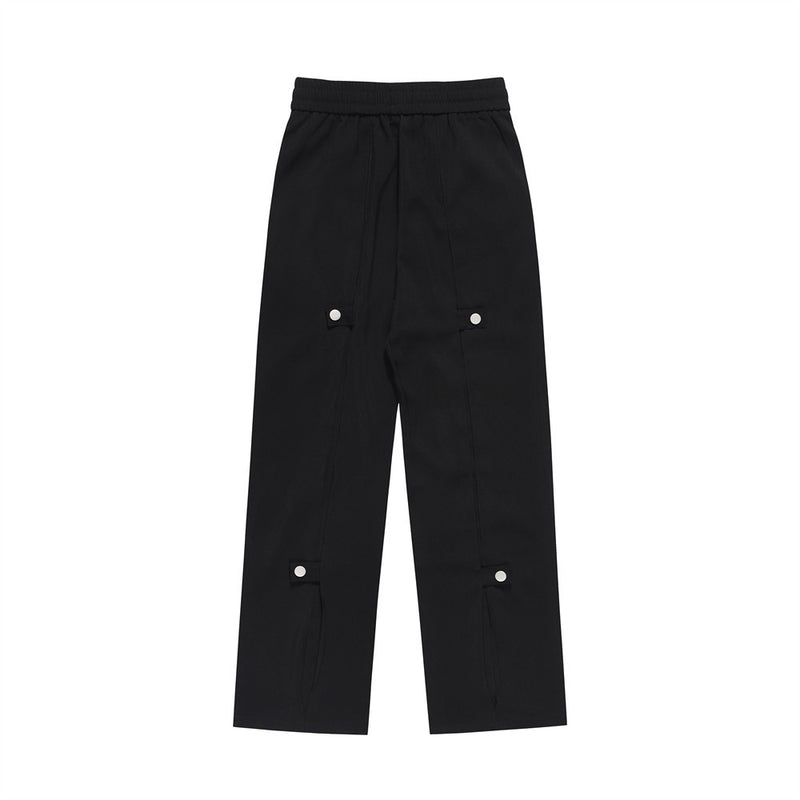 Men Sweatpants Fastener Decoration Straight Casual Pants Men's Loose Drawstring Elastic Waist Wide Leg Pants