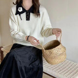 Women Knitted Pullover Polo Collar Sweater Women's Short Autumn and Winter Knitted Top