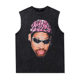 Men Vest Retro Washed Vintage Manson High Street Sleeveless T-shirt