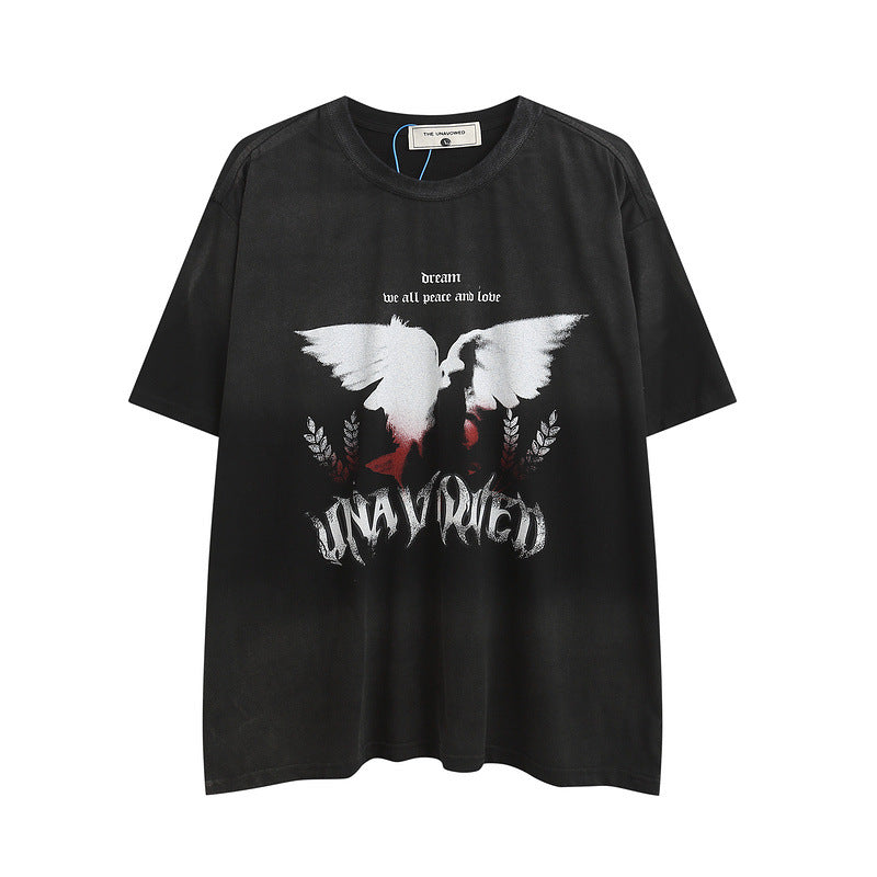 Men T Shirt Graffiti Short Sleeve T-shirt Retro Distressed Couple Casual T-shirt