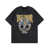 Men T Shirt Portrait Printing Worn Looking Washed-out Short Sleeve T-shirt