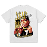 Asap Rocky T Shirts ASAP A $AP ROCKYT-Shirt Men's Loose Small Neckline Short Sleeve