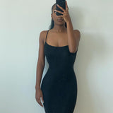 Women Dresses Casual Sleeveless Slim Fit Camisole Dress (Bla0420)