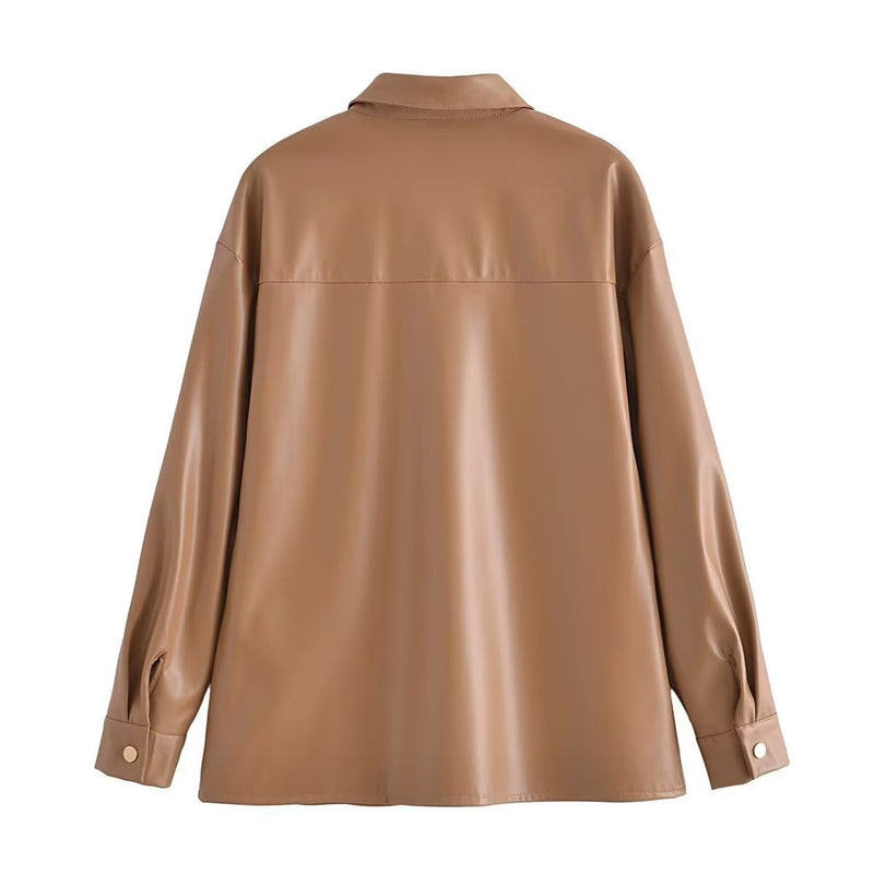 Women Leather Jacket Autumn PU Leather Biker's Leather Jacket Women's Retro Imitation Leather Shirt Coat