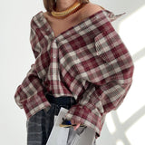 Women Trench Coat Autumn and Winter Long Sleeve Plaid Shirt Retro Plaid Shirt