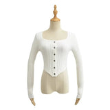 Women Sweater Knit Wear Square Collar Button Sweater Cardigan Top
